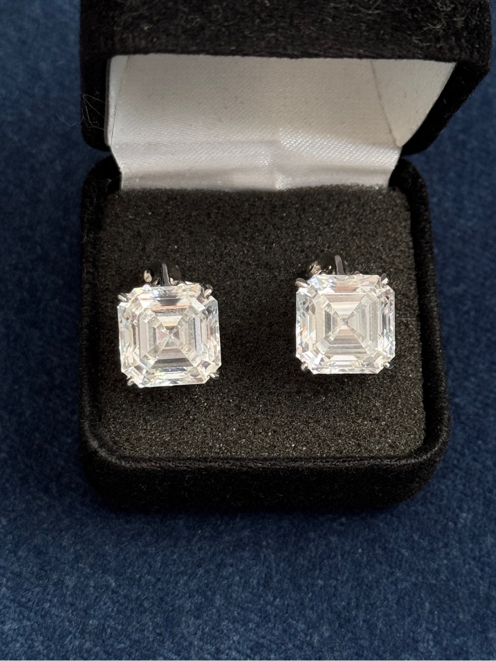 925‎ Sterling Silver Asscher Cut CZ Stud Earrings